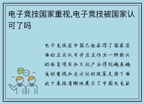 电子竞技国家重视,电子竞技被国家认可了吗